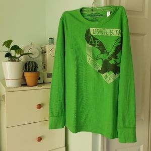 Men's American Eagle Bright Green Graphic Long Sleeve, Vintage Fit, Size M